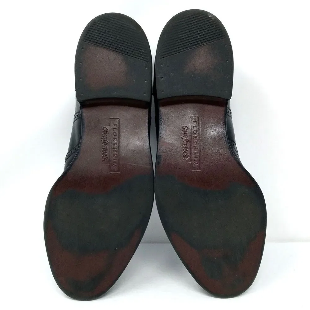 Florsheim Comfortech Wingtip Oxford Shoes Size 10 Made in USA Black Leather